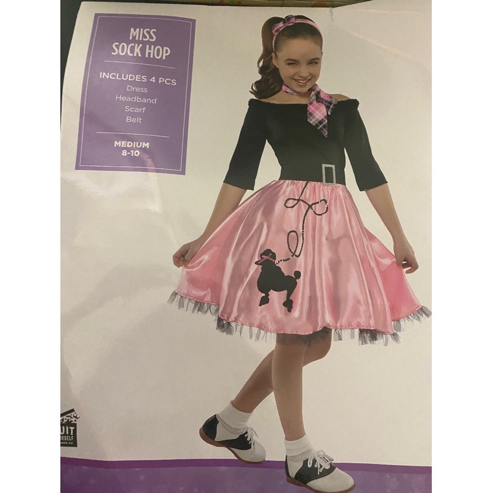 Miss Sock Hop 50s Pink Black Dress Belt Child Costume Halloween Girl* - Picture 2 of 13